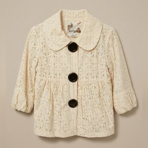 Kensie Ivory Lace Eyelet Jacket Peter Pan Collar Big Button Blazer Small